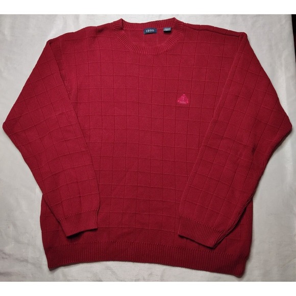 IZOD Men Size XL Red Crest Logo Cotton Pullover Windowpane Sweater EUC - Picture 2 of 16